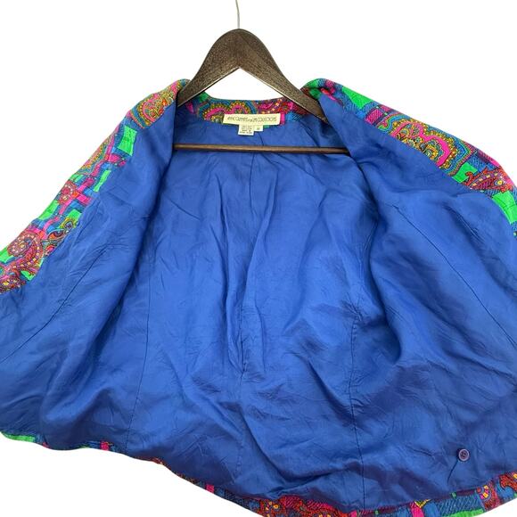 Vintage Ann Crimmins 100% Silk Jacket Women’s 12 – Paisley Geometric Jewel Tones - Picture 7 of 7